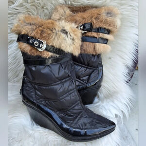 Via Spige Fur cuff puffer ankle boots 9.5
